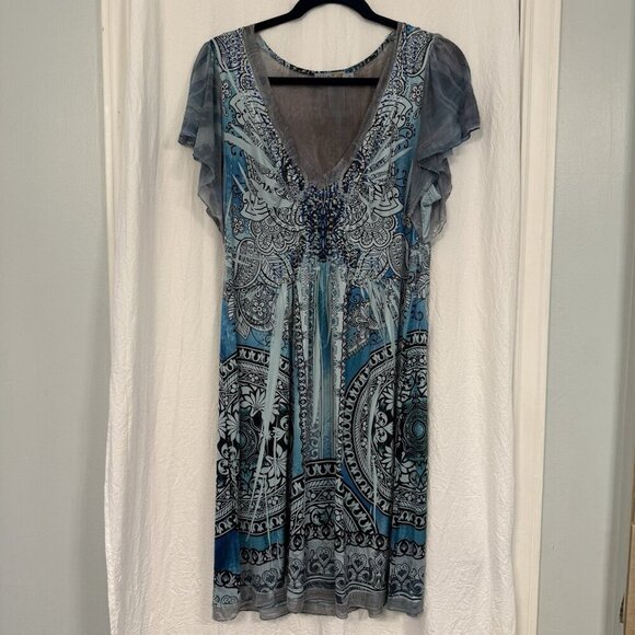 Unity World Wear Dress Size Large Boho Artsy Hippie Stretchy - Picture 2 of 10